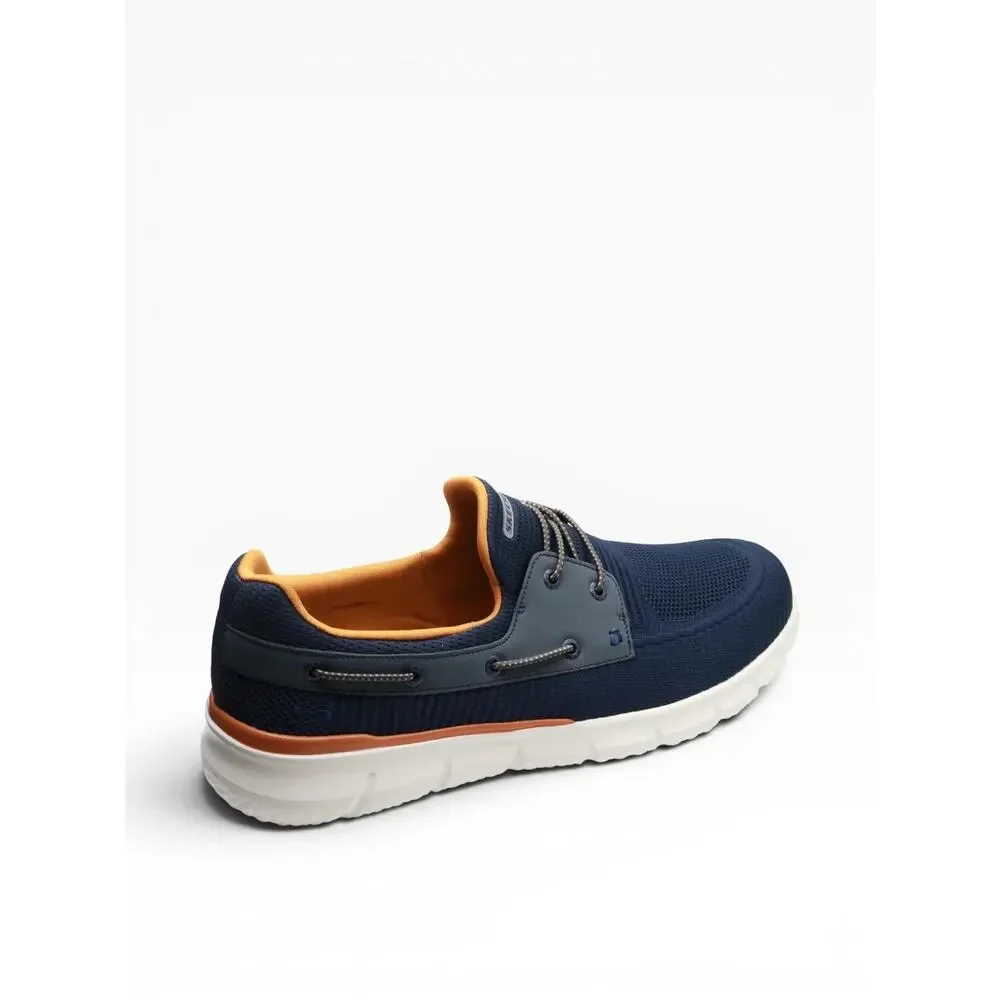SKECHERS MEN'S DEL RETTO-CLEAN SLATE KNITTED BUNGEE SLIP ON, NAVY, 14 W US